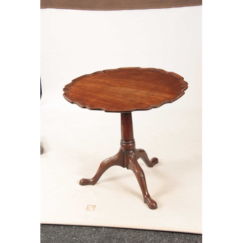 1048 - A MID 18TH CENTURY SCOTTISH FIGURED MAHOGANY TILT TOP TABLE with one-piece moulded pie crust top, ab... 