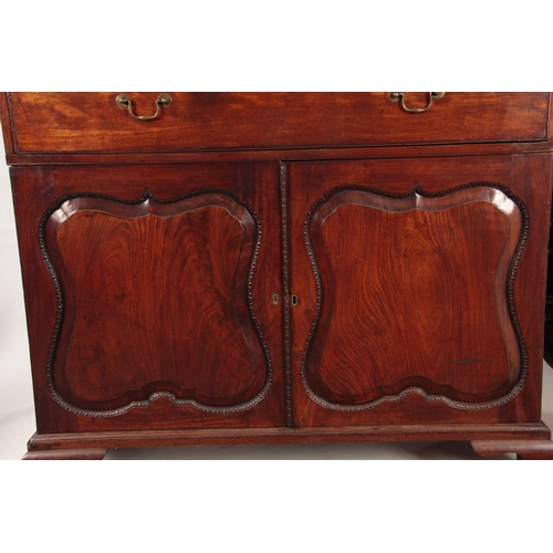 1049 - A GEORGE II MAHOGANY SECRETAIRE BOOKCASE IN THE MANER OF GILES GRENDEY having a moulded outset corni... 