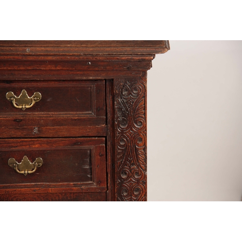 1051 - AN UNUSUAL  LATE 17TH CENTURY JOINED OAK CHEST OF DRAWERS WITH LIFT UP LID the hinged moulded edge t... 