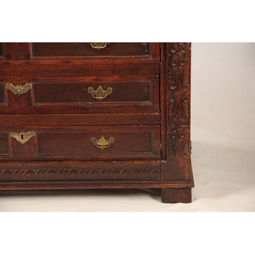 1051 - AN UNUSUAL  LATE 17TH CENTURY JOINED OAK CHEST OF DRAWERS WITH LIFT UP LID the hinged moulded edge t... 