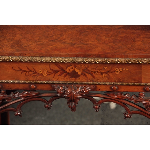 1061 - A FINE MID 19TH CENTURY BURR WALNUT AND FLORAL MARQUETRY ORMOLU MOUNTED BREAKFRONT OPEN BOOKCASE hav... 