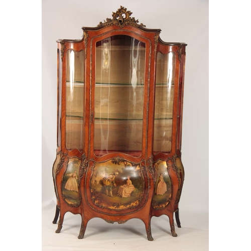 1064 - A 19TH CENTURY LOUIS IV STYLE VERNIS MARTIN SIX-LEGGED KINGWOOD AND ORMOLU MOUNTED VITRINE / DISPLAY... 