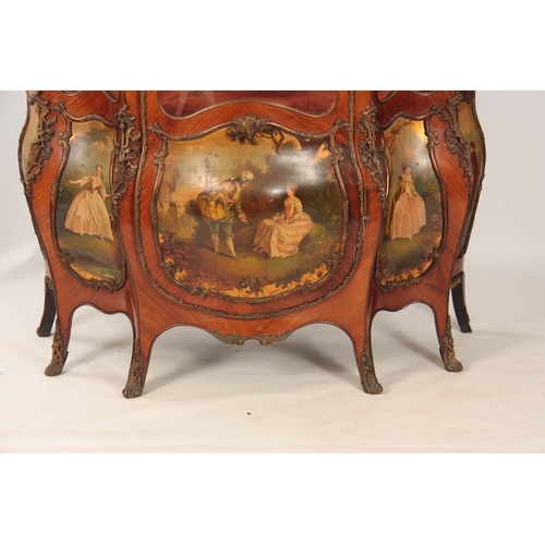 1064 - A 19TH CENTURY LOUIS IV STYLE VERNIS MARTIN SIX-LEGGED KINGWOOD AND ORMOLU MOUNTED VITRINE / DISPLAY... 