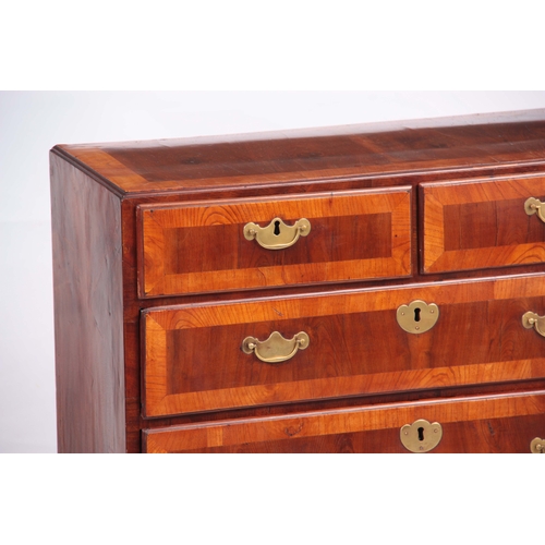 1068 - AN EARLY 18TH CENTURY QUEEN ANNE WALNUT AND ASH CROSS-BANDED CHEST OF DRAWERS OF SMALL SIZE having a... 