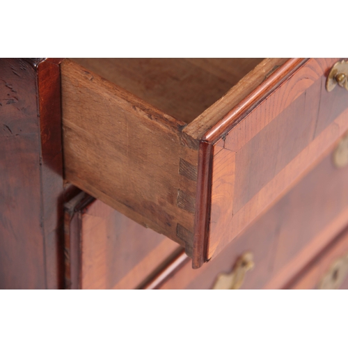 1068 - AN EARLY 18TH CENTURY QUEEN ANNE WALNUT AND ASH CROSS-BANDED CHEST OF DRAWERS OF SMALL SIZE having a... 