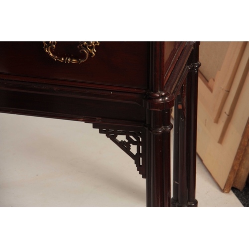 1074 - A PAIR OF 19TH CENTURY FIGURED MAHOGANY CHIPPENDALE STYLE SECRETAIRE WRITING CABINETS in the Chinese... 