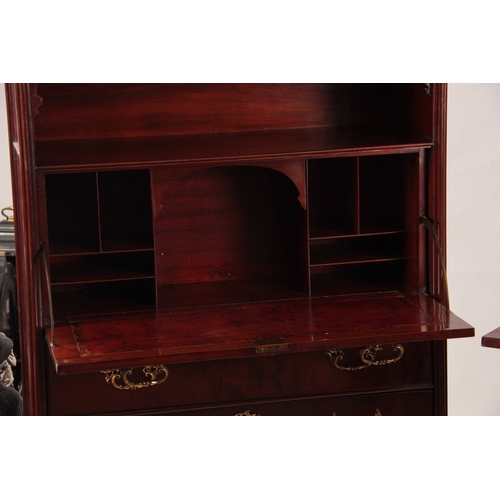 1074 - A PAIR OF 19TH CENTURY FIGURED MAHOGANY CHIPPENDALE STYLE SECRETAIRE WRITING CABINETS in the Chinese... 