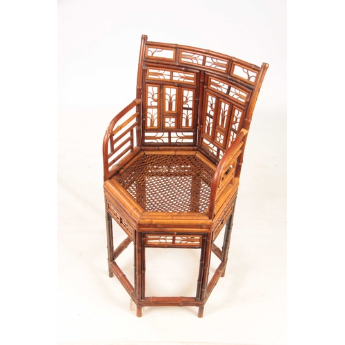 1075 - A 19TH CENTURY BRIGHTON PAVILION HEXAGON SHAPED BAMBOO ARMCHAIR  with stylised panelled back and can... 