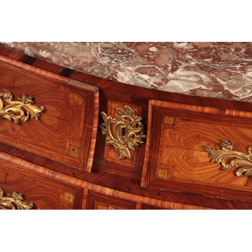 1081 - AN 18TH CENTURY FRENCH LOUIS XV ORMOLU MOUNTED KINGWOOD AND MARQUETRY BOMBE SHAPED SERPENTINE THREE ... 