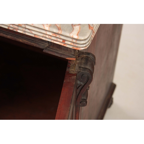 1085 - AN EARLY 19TH CENTURY ROSEWOOD CABINET IN THE MANER OF GILLOWS having a thick cut veined marble top ... 