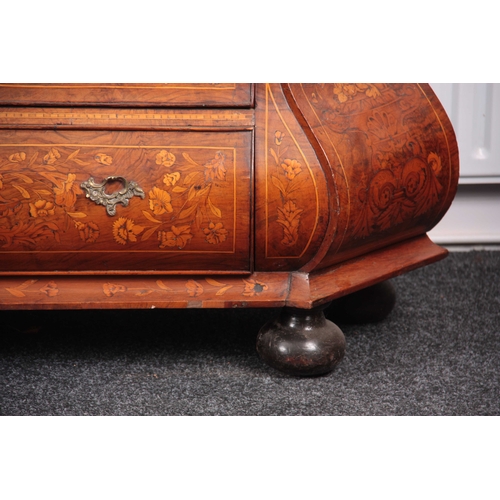 1089 - AN EARLY 18TH CENTURY DUTCH FIGURED WALNUT AND FLORAL MARQUETRY DISPLAY CABINET with shaped glazed h... 