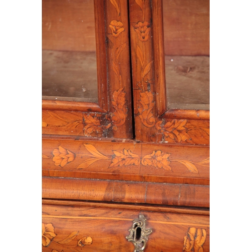 1089 - AN EARLY 18TH CENTURY DUTCH FIGURED WALNUT AND FLORAL MARQUETRY DISPLAY CABINET with shaped glazed h... 