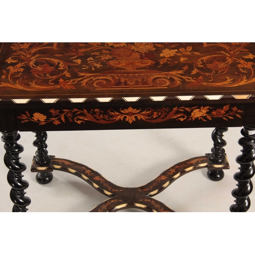 1090 - A LATE 19TH CENTURY ITALIAN MARQUETRY FALCHINI BROTHERS SIDE TABLE AND HANGING MIRROR with floral in... 