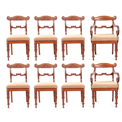 1095 - A GOOD SET OF EIGHT REGENCY POLLARD OAK SCOTTISH DINING CHAIRS with carved bar backs and turned leg ... 