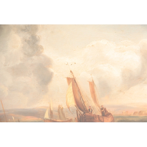 769 - A 19th CENTURY OIL ON PANEL. Seascape with fishing boats on a rough sea 20cm high, 26cm wide - mount... 