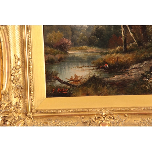 776 - GEORGE HALLER. A PAIR OF 19th CENTURY OILS ON CANVAS. Woodland scenes 50cm high, 29.5cm wide - signe... 