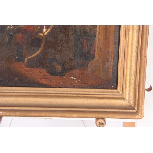 777 - A 19th CENTURY OIL ON BOARD, A Tavern scene 33.5cm high, 26cm wide - in moulded gilt frame