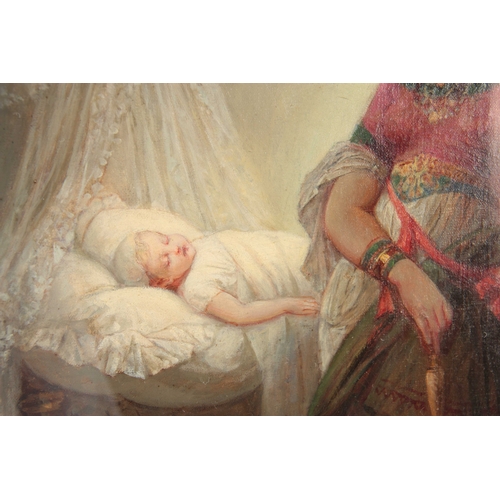 778 - HENRI PIERRE PICOU (1824-1895)  OIL ON CANVAS depicting a Fairy guarding a sleeping baby - mounted i... 