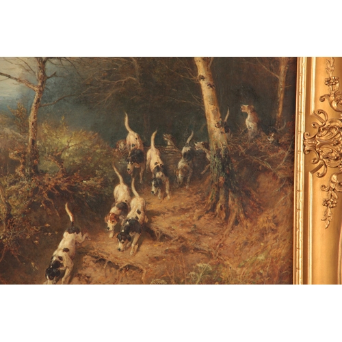 789 - MYLES BIRKET FOSTER, RWS 1825 - 1899. OIL ON CANVAS. On the scent, having hounds being followed by t... 