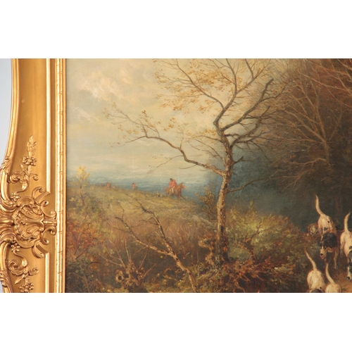 789 - MYLES BIRKET FOSTER, RWS 1825 - 1899. OIL ON CANVAS. On the scent, having hounds being followed by t... 