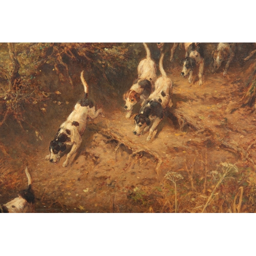 789 - MYLES BIRKET FOSTER, RWS 1825 - 1899. OIL ON CANVAS. On the scent, having hounds being followed by t... 