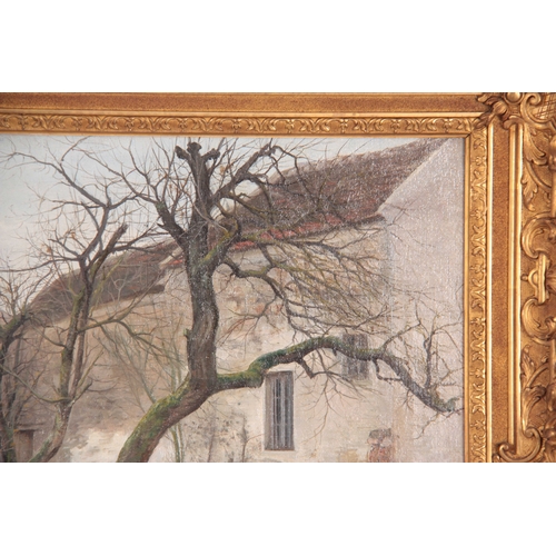 790 - A LATE 19TH CENTURY OIL ON CANVAS Figure and Sheep in a tree-lined landscape in front of buildings -... 