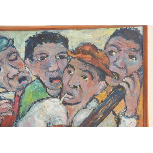 792 - A 20TH CENTURY OIL PAINTING OF FOUR MUSICIANS BY BAKER. 49cm by 33.5cm.