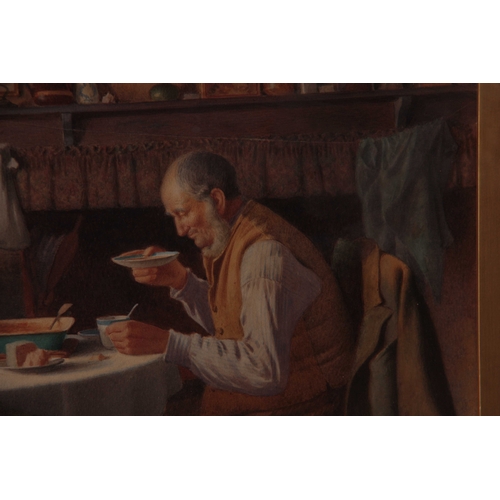 800 - H. S. TOZER. A PAIR OF EARLY 20TH CENTURY INTERIOR SCENE WATERCOLOURS with figures eating around a t... 