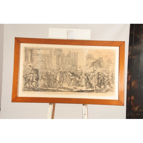 804 - AN EARLY 18TH CENTURY ENGRAVING BY 'AURELIUS MILANO' OF THE CRUCIFIXION mounted in a 19th century gl... 