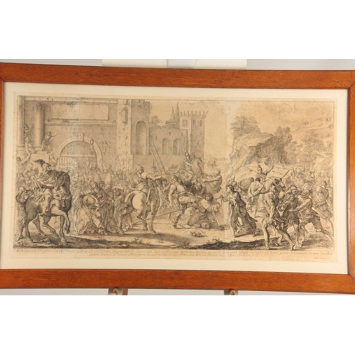 804 - AN EARLY 18TH CENTURY ENGRAVING BY 'AURELIUS MILANO' OF THE CRUCIFIXION mounted in a 19th century gl... 