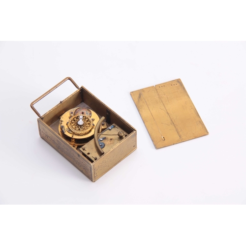 806 - SAVORY, PARIS. AN EARLY 19th CENTURY FRENCH TRAVELLING ALARM CLOCK having a brass case of rectangula... 