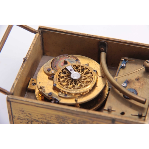 806 - SAVORY, PARIS. AN EARLY 19th CENTURY FRENCH TRAVELLING ALARM CLOCK having a brass case of rectangula... 