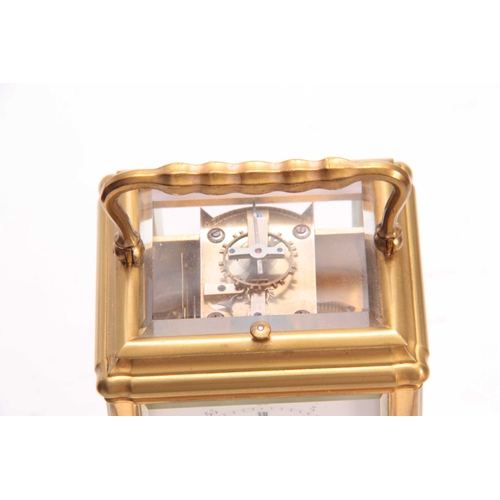 808 - DROCOURT, PARIS. A LATE 19th CENTURY FRENCH BRASS GORGE CASED REPEATING CARRIAGE CLOCK having a gilt... 