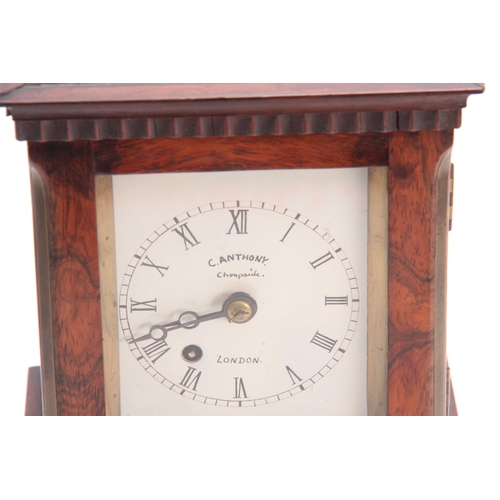 811 - A SMALL MID 19th CENTURY ENGLISH ROSEWOOD FUSEE LIBRARY CLOCK SIGNED C. ANTHONY, CHEAPSIDE, LONDON h... 