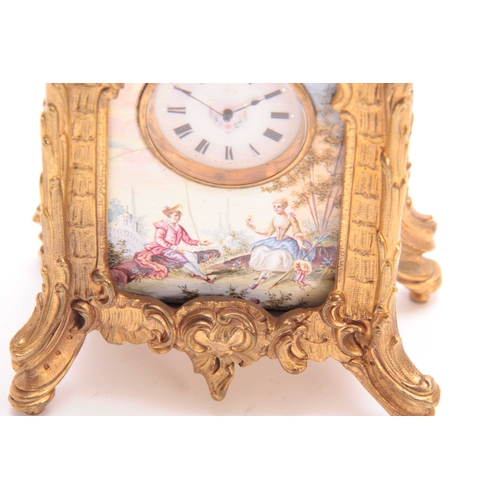 816 - A FINE LATE 19TH CENTURY FRENCH ORMOLU AND LIMOGES ENAMEL CASED THREE-PIECE CLOCK GARNITURE  of orna... 