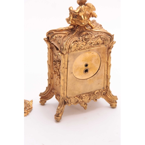 816 - A FINE LATE 19TH CENTURY FRENCH ORMOLU AND LIMOGES ENAMEL CASED THREE-PIECE CLOCK GARNITURE  of orna... 