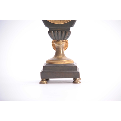 823 - THIERRY á PARIS. AN EARLY 18th CENTURY FRENCH BRONZE AND ORMOLU MANTEL CLOCK the urn-shaped case sta... 