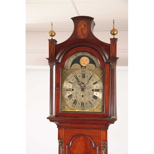 828 - JOHN HALLIFAX, LONDON. A QUARTER CHIMING FIGURED MAHOGANY LONGCASE CLOCK the case with pagoda hood o... 