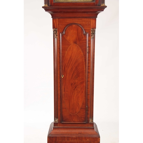 828 - JOHN HALLIFAX, LONDON. A QUARTER CHIMING FIGURED MAHOGANY LONGCASE CLOCK the case with pagoda hood o... 