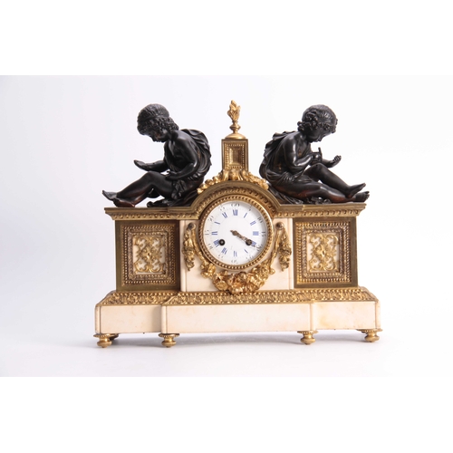 829 - A 19TH CENTURY FRENCH ALABASTER, GILT BRASS AND BRONZE MOUNTED MANTEL GARNIATURE SET the ornate cent... 