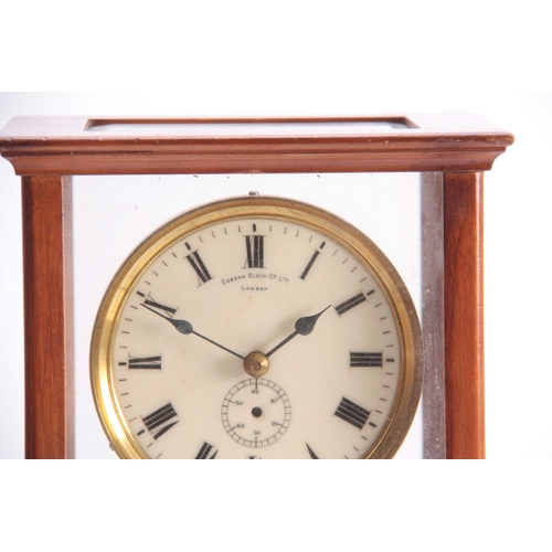 834 - EUREKA CLOCK CO. LTD. LONDON. AN EARLY 20th CENTURY ENGLISH MAHOGANY FIVE GLASS ELECTRIC MANTEL CLOC... 