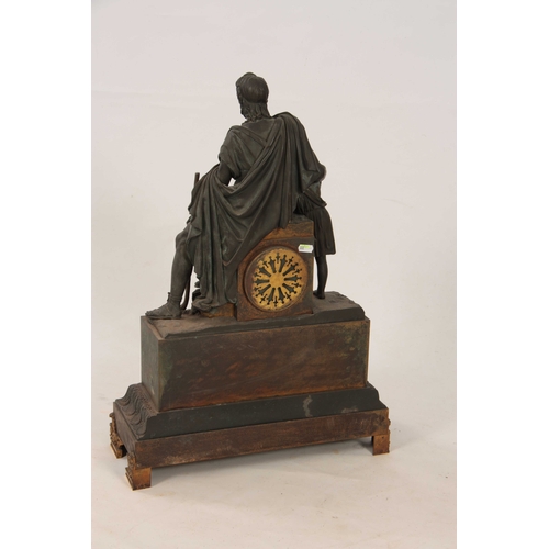 835 - AN IMPRESSIVE FRENCH 19TH CENTURY BRONZE AND GILT BRASS MANTEL CLOCK OF LARGE SIZE with stepped acan... 