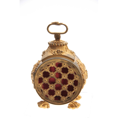 842 - A SMALL LATE 18th CENTURY SWISS PENDULE D'OFFICIERS TRAVELLING ALARM CLOCK ROBERT & COURVOISIER Gilt... 