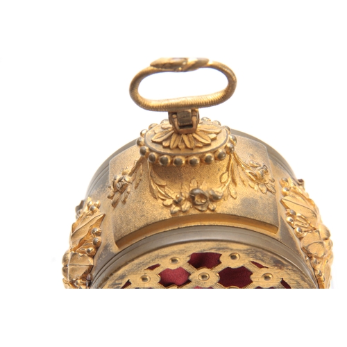 842 - A SMALL LATE 18th CENTURY SWISS PENDULE D'OFFICIERS TRAVELLING ALARM CLOCK ROBERT & COURVOISIER Gilt... 