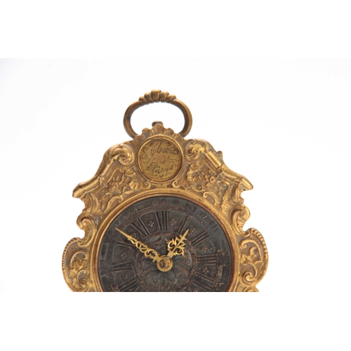 844 - E. THOMAS, PARIS A LATE 19th CENTURY FRENCH GILT TRAVELLING CLOCK the foliate engraved case surmount... 