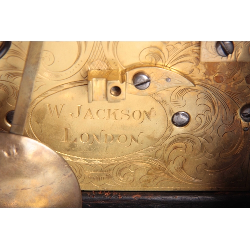 845 - W JACKSON. LONDON A SMALL WILLIAM AND MARY STYLE WALNUT BRACKET CLOCK having an inverted bell top ca... 