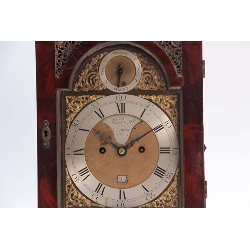 849 - RIEDER & CO, LONDON A GEORGE III FIGURED MAHOGANY BRACKET CLOCK the bell top pediment above a glazed... 