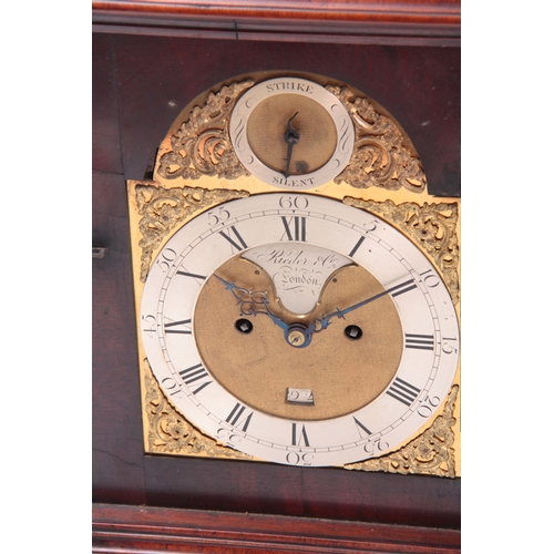 849 - RIEDER & CO, LONDON A GEORGE III FIGURED MAHOGANY BRACKET CLOCK the bell top pediment above a glazed... 