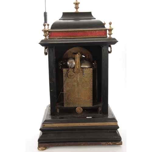 851 - CLAUDIUS DU CHESNE, LONDON A FINE EARLY 18th CENTURY EBONISED MOONPHASE BRACKET CLOCK having an inve... 