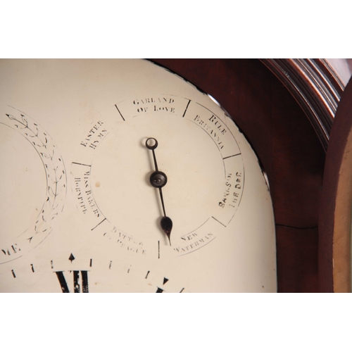 856 - THOMAS NELSON, MARKET DEEPING A FINE REGENCY FIGURED MAHOGANY MUSICAL BRACKET CLOCK having a large a... 